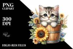 Baby Cat with Sunflowers PNG Product Image 3