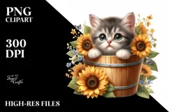 Baby Cat with Sunflowers PNG Product Image 3