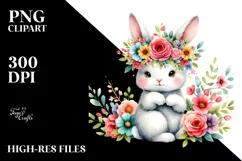 Cartoon-Style Cute Bunny with Flower Crown | Clipart Product Image 1