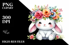Cartoon-Style Cute Bunny with Flower Crown | Clipart Product Image 3