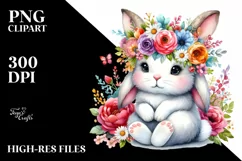 Cartoon-Style Cute Bunny with Flower Crown | Clipart Product Image 1