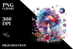 Colorful Magical Celestial Mushroom | Watercolor Clipart Product Image 1