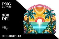 Retro Tropical Rainbow Sunset, PNG Product Image 2