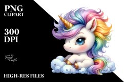 Cute Baby Unicorn with Cool Haircut | Watercolor Clipart Product Image 1