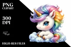 Cute Baby Unicorn with Cool Haircut | Watercolor Clipart Product Image 1