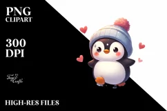 Baby Penguin Sleigh Hearts PNG Product Image 1