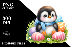 Baby Penguin with Easter Eggs PNG Product Image 2