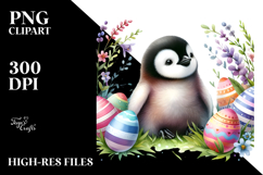 Baby Penguin with Easter Eggs PNG Product Image 2