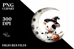 Simple Baby Cow on a Moon PNG Product Image 1
