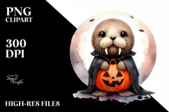 Washed Watercolor Walrus on a Moon PNG Product Image 1
