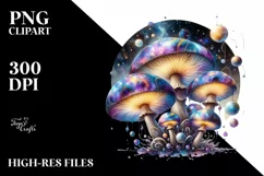 Shiny Celestial Mushroom Watercolor Splash PNG Product Image 1