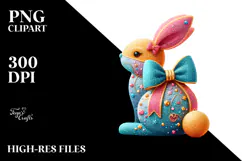 colorful Vintage Bunny Sitting PNG Product Image 2