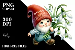 Cute Baby Gnome with Snowdrop PNG Product Image 2