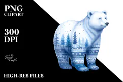 Cute Polar Bear Blue Toile PNG Product Image 2