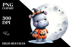Cute Baby Hippo on a Moon PNG Product Image 2