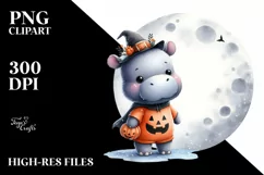 Cute Baby Hippo on a Moon PNG Product Image 1