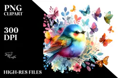 Cute Bird with Butterfly Silhouettes PNG Product Image 2