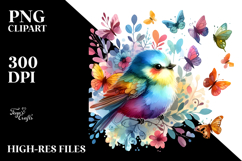 Cute Bird with Butterfly Silhouettes PNG Product Image 2