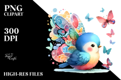 Cute Bird with Butterfly Silhouettes PNG Product Image 2