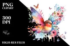 Cute Bird with Butterfly Silhouettes PNG Product Image 2