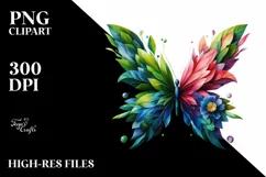 Abstract Butterfly with Plant Leaves and 3D Flowers, PNG Product Image 3