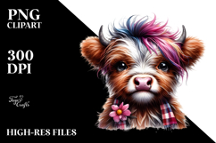 Angry Baby Highland Cow with Cool Hair PNG Product Image 2
