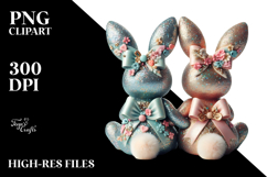 colorful Vintage 2 Bunnies Sitting PNG Product Image 2