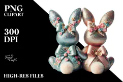 colorful Vintage 2 Bunnies Sitting PNG Product Image 2