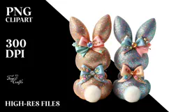 colorful Vintage 2 Bunnies Sitting PNG Product Image 2