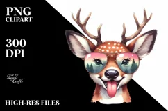 Funny Cute Deer Watercolor Clipart Product Image 1