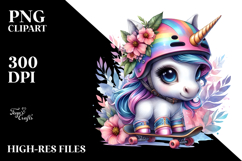 Colorful Baby Unicorn with Skateboarder&#039;s Gear, Transparent Product Image 2