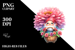 Cute Gnome with Zinnia PNG Product Image 2