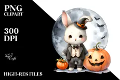 Washed Watercolor Bunny on a Moon PNG Product Image 2