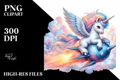 Colorful Baby Unicorn Riding a Comet, Transparent PNG Product Image 1