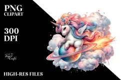 Colorful Baby Unicorn Riding a Comet, Transparent PNG Product Image 1