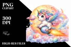 Colorful Baby Unicorn Riding a Comet, Transparent PNG Product Image 3