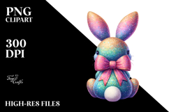 Colorful Vintage Bunny Sitting View from Back with Bow, PNG Product Image 2