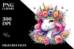 Vibrant Unicorn with Floral Wreath PNG Product Image 2