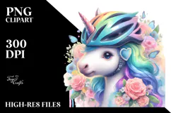 Colorful Baby Unicorn with Cyclist's Helmet, Transparent PNG Product Image 2