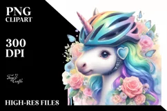 Colorful Baby Unicorn with Cyclist's Helmet, Transparent PNG Product Image 1