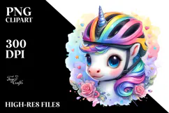Colorful Baby Unicorn with Cyclist's Helmet, Transparent PNG Product Image 2