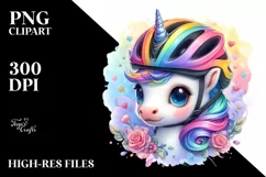 Colorful Baby Unicorn with Cyclist's Helmet, Transparent PNG Product Image 1