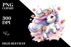 Unicorn Tumbling with Spring Petals Clipart Product Image 1