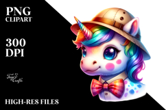 Baby Unicorn with Safari Hat, Watercolor PNG Product Image 2