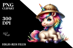 Baby Unicorn with Safari Hat, Watercolor PNG Product Image 2