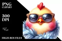 Funny Cute Chicken with Sunglasses Sticker Clipart Product Image 1