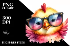 Funny Cute Chicken with Sunglasses Sticker Clipart Product Image 1