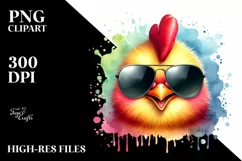 Funny Cute Chicken with Sunglasses Sticker Clipart Product Image 1