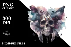 Grunge Skull with Flowers, PNG Product Image 2