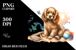 Cute Cocker Spaniel Beach Scene | Clipart Product Image 2